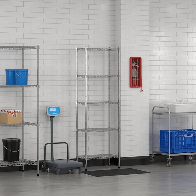 Commercial NSF Listed Chrome Stationary Wire Shelving Kit 14" x 24" x 74", with 5 Shelves Perfect for Warehouse, Walk-in Refrigerator, Freezer, Grocery Store, Restaurant, Dishroom