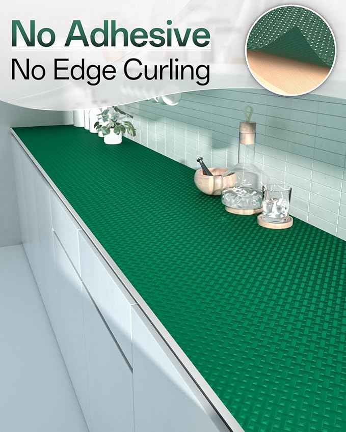 Shelf and Drawer Liner for Kitchen Cabinet, Non-Adhesive 24in x 120in Waterproof Contact Paper Refrigerator Liners Thickened Durable EVA Material Non Slip Mat for Dresser Cupboard Pantry Protector