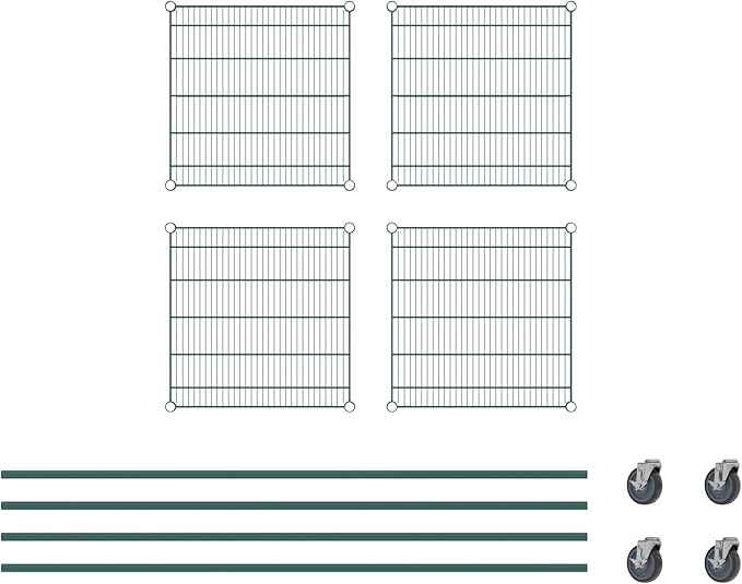 Commercial NSF Listed Green Epoxy Mobile Wire Shelving Kit 24" x 24" x 80", with 4 Shelves Perfect for Warehouse, Walk-in Refrigerator, Freezer, Grocery Store, Restaurant, Dishroom