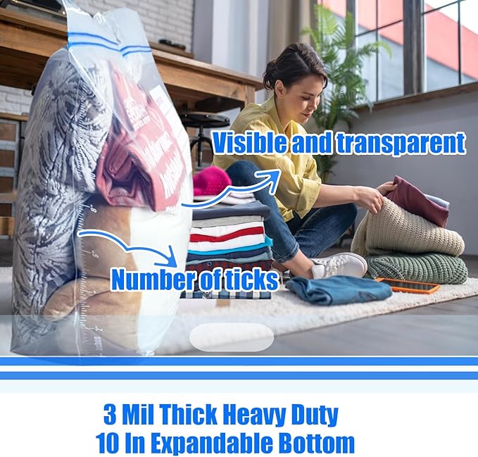 BEIDOU-PAC 25 Gallon Jumbo Storage Bags with Handle, 30 Counts | Double Zipper Seal | Expandable Bottom, Resealable Clear zip Bags for Home Travel, Moving, Commercial and Outdoor
