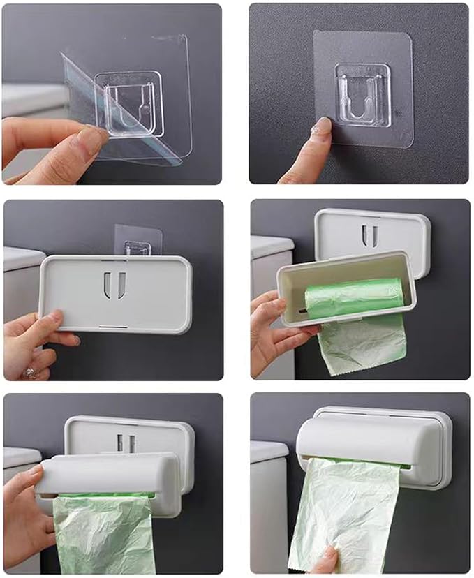 Trash Bag Dispenser Roll Holder, Wall Mounted, Self-Adhesive, for Bathrooms, Kitchens