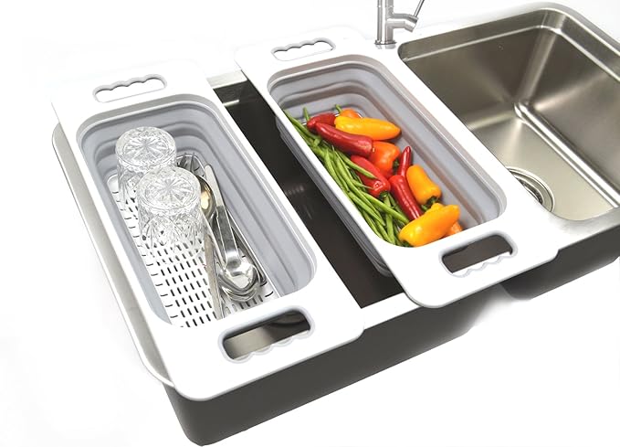 SAMMART 2.6L (0.68 gallon) Set of 2 Over The Sink Rectangular Colander (2, Grey)