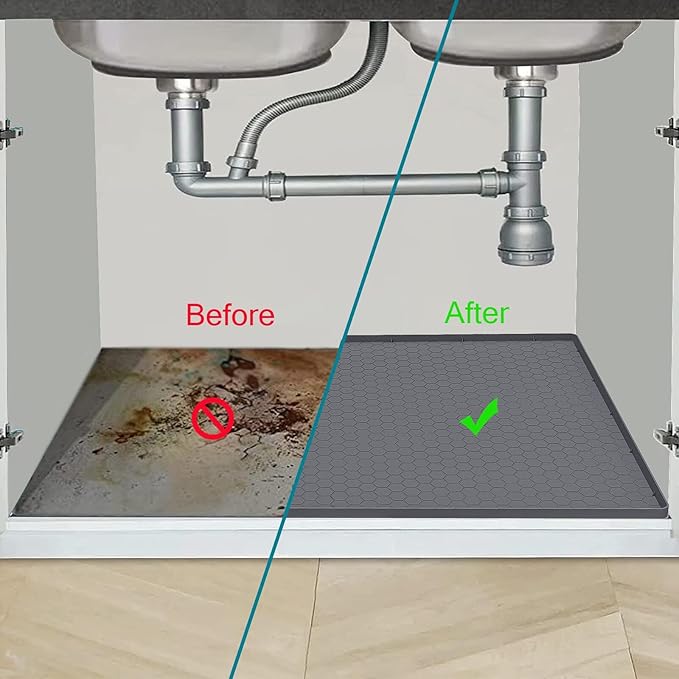 Jacooxi Under Sink Mat 31 x 22 for Kitchen Waterproof, Silicone Under Sink Liner for Kitchen Bathroom Cabinet Organizers and Storage, Easy to Clean Cabinet Mat, Grey