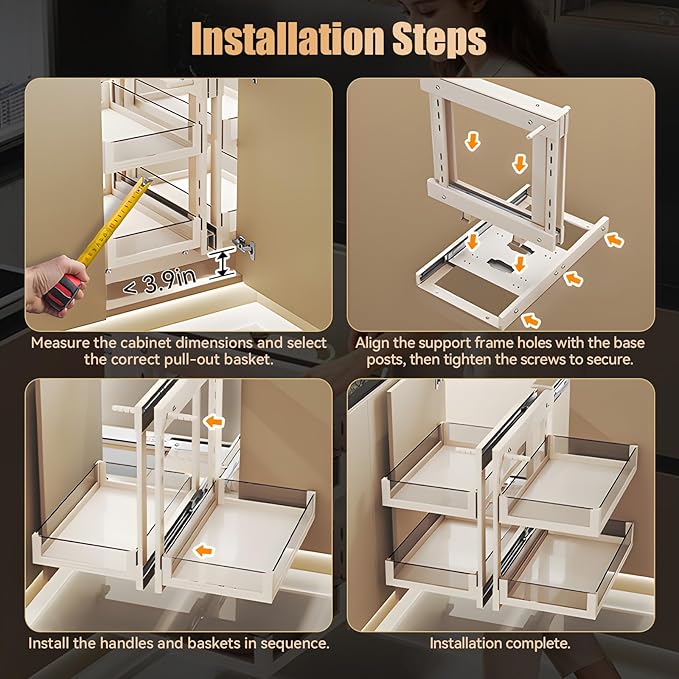 Blind Corner Cabinet Pull Out 13", 14.1", 15.3", 16.9", 2 Tier Kitchen Cabinet Organizer, Left & Right Open Compatible, Blind Corner Kitchen Cabinets