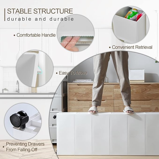 7in Narrow Slim Rolling Storage Cart, 5 Tier Kitchen Small Bathroom Storage Cabinet Beside Fridge Small Plastic Rolling Shelf with Drawers