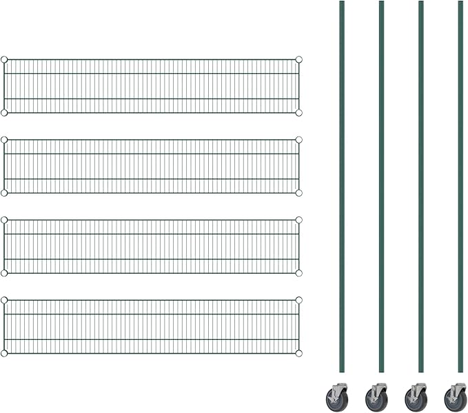 Commercial NSF Listed Green Epoxy Mobile Wire Shelving Kit 12" x 60" x 80", with 4 Shelves Perfect for Warehouse, Walk-in Refrigerator, Freezer, Grocery Store, Restaurant, Dishroom
