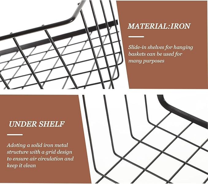 KESYOO under Shelf Storage Basket Wire Organizer Iron Hanging Cabinet Rack Black Removable Kitchen Pantry Organizer for Cabinet and Closet