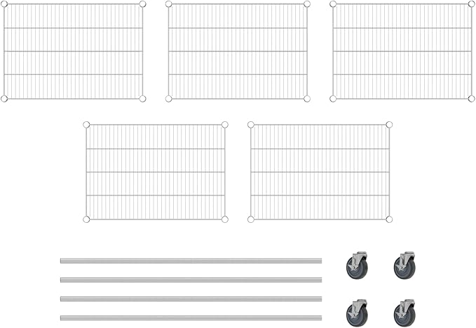 Commercial NSF Listed Chrome Mobile Wire Shelving Kit 21" x 30" x 60", with 5 Shelves Perfect for Warehouse, Walk-in Refrigerator, Freezer, Grocery Store, Restaurant, Dishroom