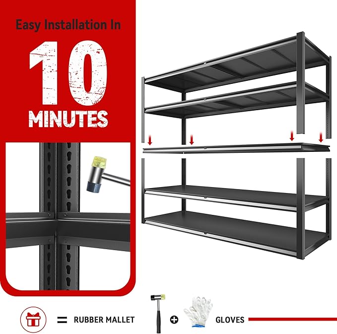 REIBII Garage Shelving 78" H, Garage Storage Shelves Heavy Duty Shelving Unit Load 3000LBS, 5 Tier Adjustable Metal Shelves for Warehouse, Basement, Pantry, Factory, 55" W x 26" D x 78" H