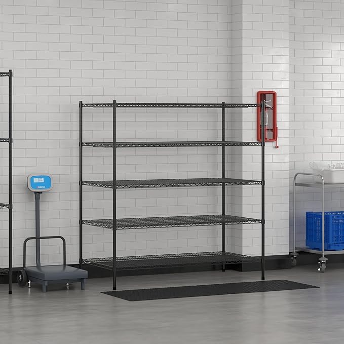 Commercial NSF Listed Black Epoxy Stationary Wire Shelving Kit 30" x 60" x 64", with 5 Shelves Perfect for Warehouse, Walk-in Refrigerator, Freezer, Grocery Store, Restaurant, Dishroom
