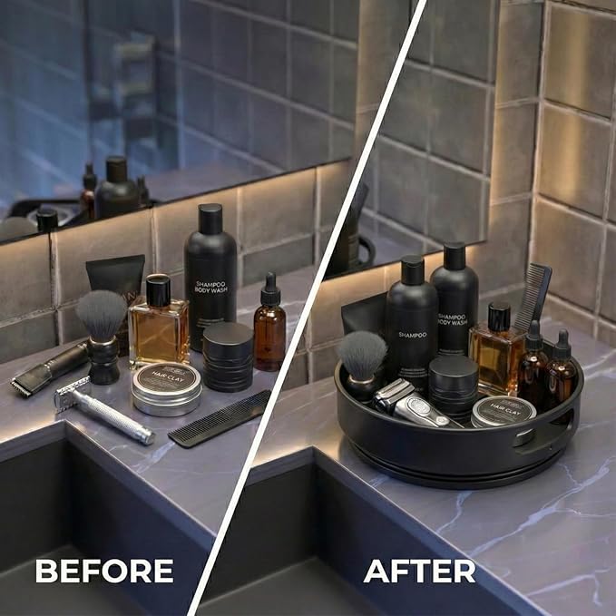Cologne Organizer for Men,360°Rotating Bathroom Organizer Countertop, Perfume Organizer,Vanity Tray for Perfume,Skincare, Shaving Kit,Bathroom Storage, Gift for Men(Round)