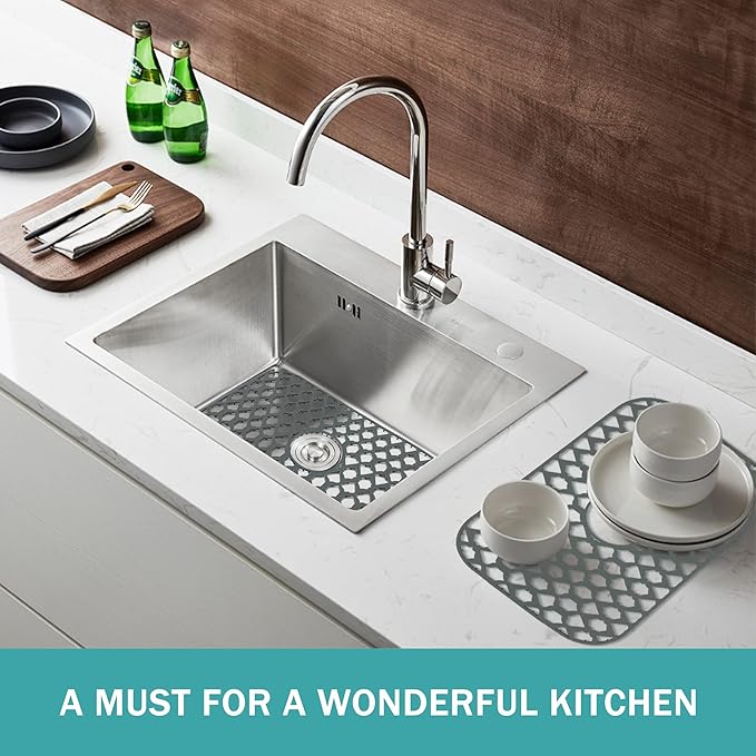 SAMSIER Sink Protectors for Kitchen Sink 13x11 &16x12 &19x14 &22x13 &24x13 &26x14 &28x14 &30x16, Large Silicone Sink Mats Grid for Bottom of Farmhouse Sink (19”x13”, Center Drain)