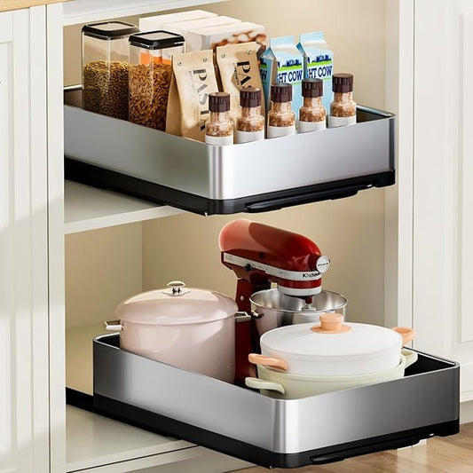 Ewaiira Pull Out Spice Rack Organizer for Cabinet 12.6" Wx16.5 D, Heavy Duty Slide Out Pantry Shelves, Stainless Steel Sliding Cabinet Drawers, Pull Out Narrow Organizer for Kitchen Cabinets, 1 Pack