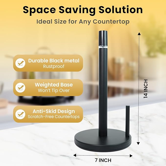 BLUJAYE 2 in 1 Paper Towel Holder with Spray Bottle - Matte Black Paper Towel Holder Countertop & Spray Bottle - Rust-Resistant Metal Base Standing Paper Roll Mount for Kitchen, Bathroom & Garage