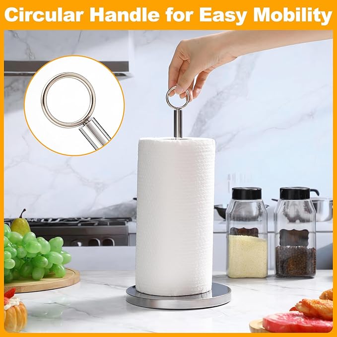 LemonRoad 6 Pcs Paper Towels Holder Countertop Bulk Stainless Steel Weighted Base Vertical Paper Towels Stand Holder for Kitchen Bathroom Essentials, Silver
