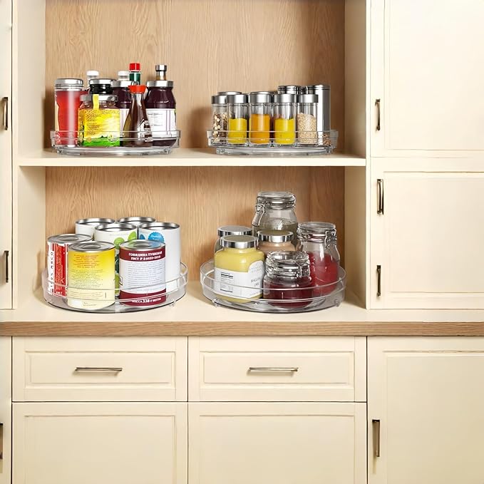 2 Pack Lazy Susan Organizer, 9.5" Lazy Susan Turntable Spice Rack for Cabinet, Refrigerator Organizer and Storage for Pantry, Closet, Countertop, Non-Skid Fridge Organizers
