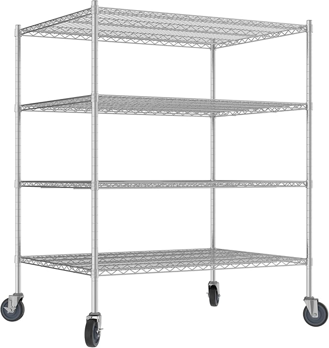 Commercial NSF Listed Chrome Mobile Wire Shelving Kit 36" x 48" x 60", with 4 Shelves Perfect for Warehouse, Walk-in Refrigerator, Freezer, Grocery Store, Restaurant, Dishroom