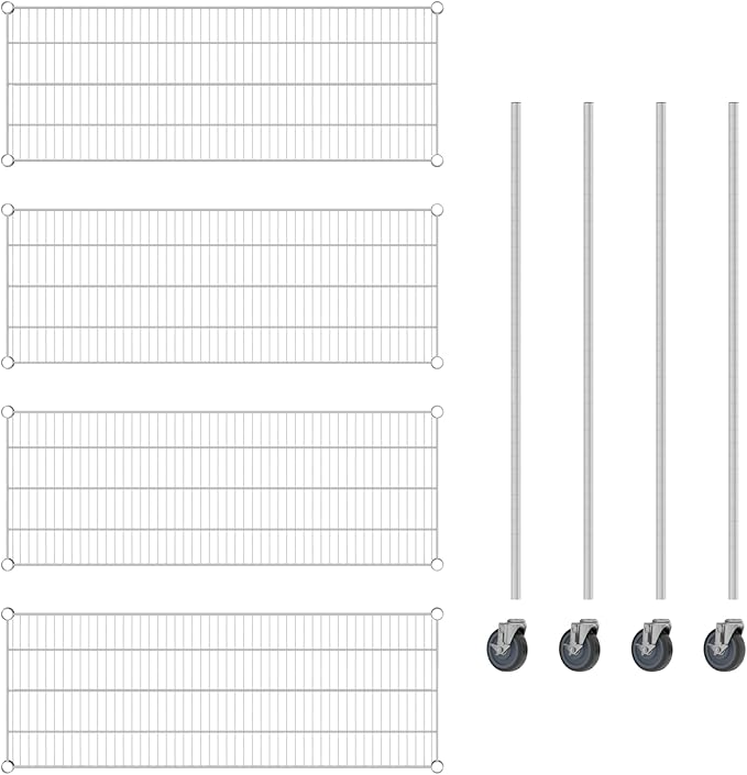 Commercial NSF Listed Chrome Mobile Wire Shelving Kit 18" x 48" x 60", with 4 Shelves Perfect for Warehouse, Walk-in Refrigerator, Freezer, Grocery Store, Restaurant, Dishroom