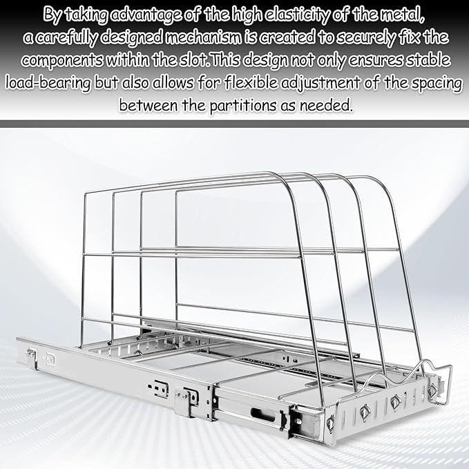 Pull Out Baking Pan Organizer for Cabinet, Cookie Sheet, Cutting Board, Tray Organizer for Cabinet, Adjustable, 22"D x11"H x 8.7"W, Pull/Slide Out Organizer-Heavy Duty, Chrome steel, 50-Year Warranty