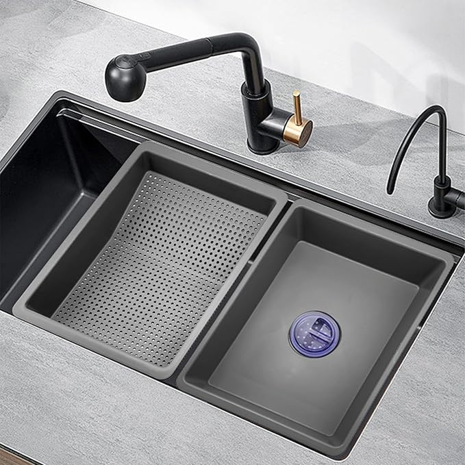 Kitchen Sink Strainer Basket Set Multifunctional Portable Strainer Basin with Sink Stopper Dishwashing Basin Vegetable Strainer Basket Drain Pasta Kitchen Sink Accessories(ABS+PP）