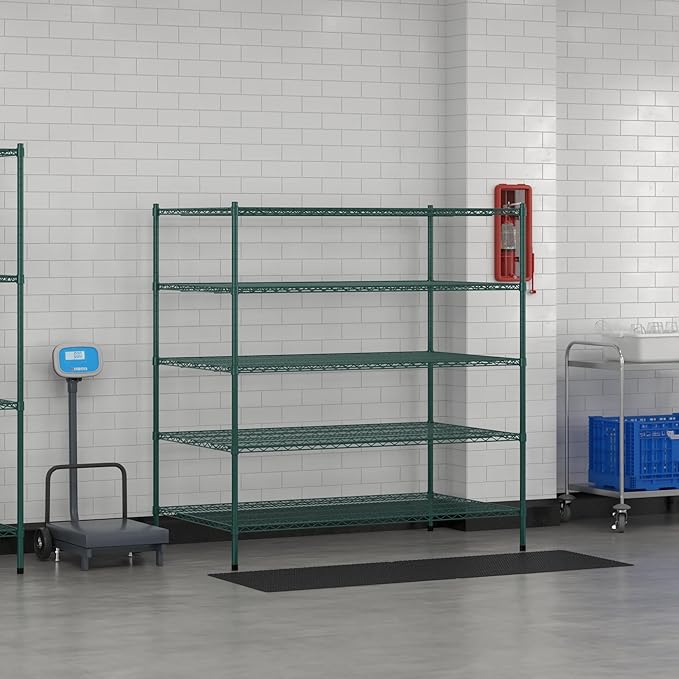 Commercial NSF Listed Green Epoxy Stationary Wire Shelving Kit 36" x 60" x 64", with 5 Shelves Perfect for Warehouse, Walk-in Refrigerator, Freezer, Grocery Store, Restaurant, Dishroom