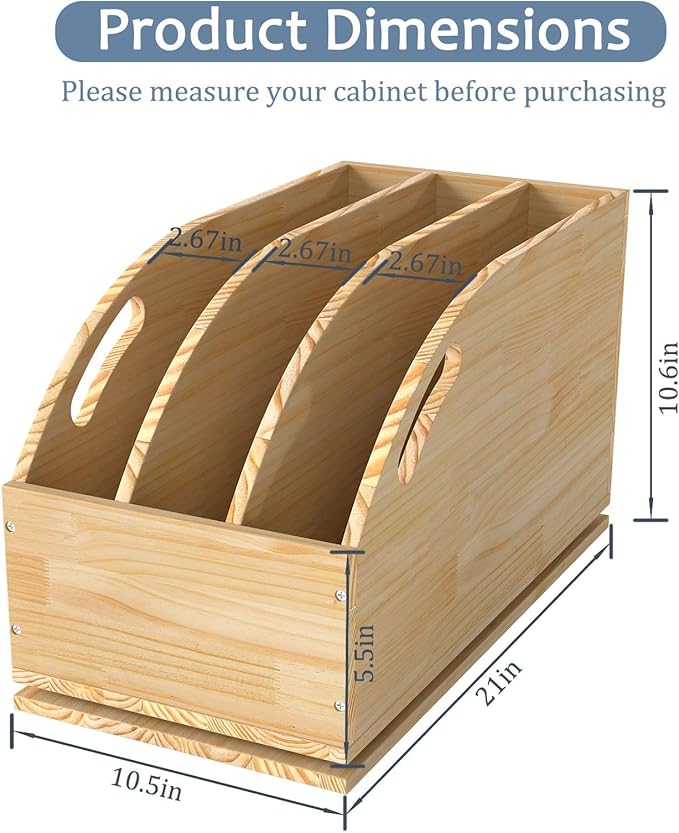 Pull Out Cookie Sheet Organizer for Cabinet, Wooden Cutting Board Organizer Rack with Vertical Tray Dividers, for Storage Pans, Baking Tray, 10.5''W X 21" D X 10.6" H