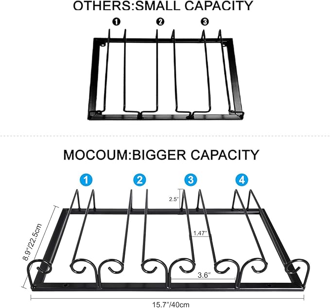 MOCOUM Under Cabinet Wine Glass Rack Stemware Rack, Wine Glasses Hanger Rack Wire Wine Glass Holder Storage Hanger for Cabinet Kitchen Bar (Black, 4 Rows 1 Pack)