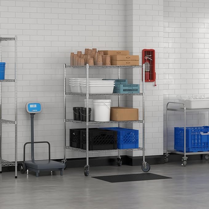 Commercial NSF Listed Chrome Mobile Wire Shelving Kit 30" x 36" x 60", with 4 Shelves Perfect for Warehouse, Walk-in Refrigerator, Freezer, Grocery Store, Restaurant, Dishroom