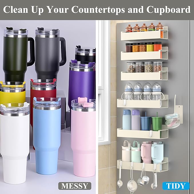 HuggieGems Magnetic Water Bottle Holder for Refrigerator, Cup Holder Organizer for Stanley and Tumbler for Kitchen, 6 Pack, Cream White