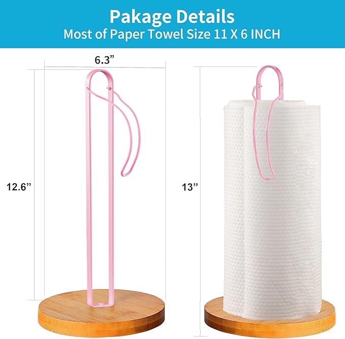 Wood Paper Towel Holder Countertop, TONLEA Kitchen Paper Towel Holder FreeStanding with Fixer for Kitchen and Bathroom Organization, Kitchen Roll Holder for Standard and Large Rolls