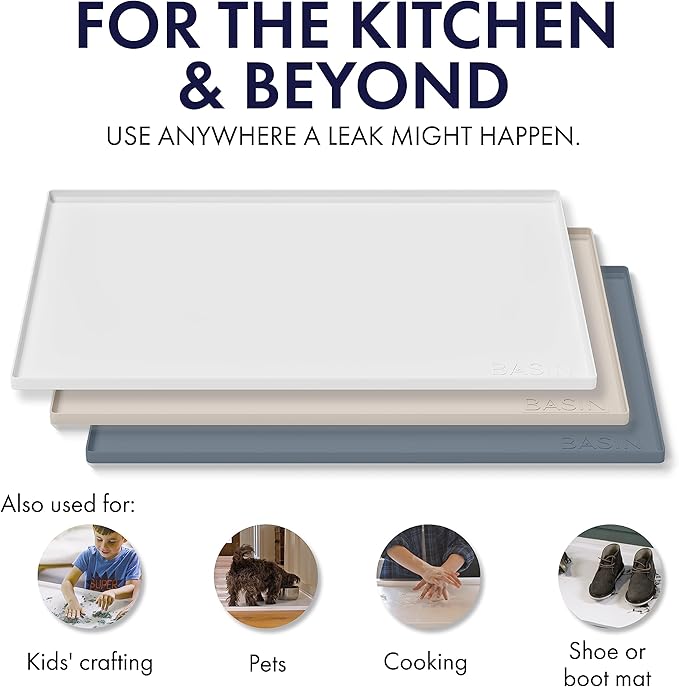BASIN - Heavy Duty Under Sink Mat - The Original Silicone Under Sink Mats for Kitchen Waterproof - Under Sink Tray for Kitchen Waterproof - Under Sink Cover Cabinet Liner Taupe 22x22