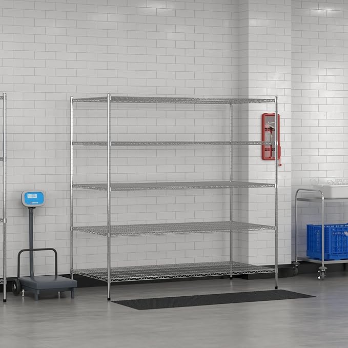 Commercial NSF Listed Chrome Stationary Wire Shelving Kit 36" x 72" x 74", with 5 Shelves Perfect for Warehouse, Walk-in Refrigerator, Freezer, Grocery Store, Restaurant, Dishroom