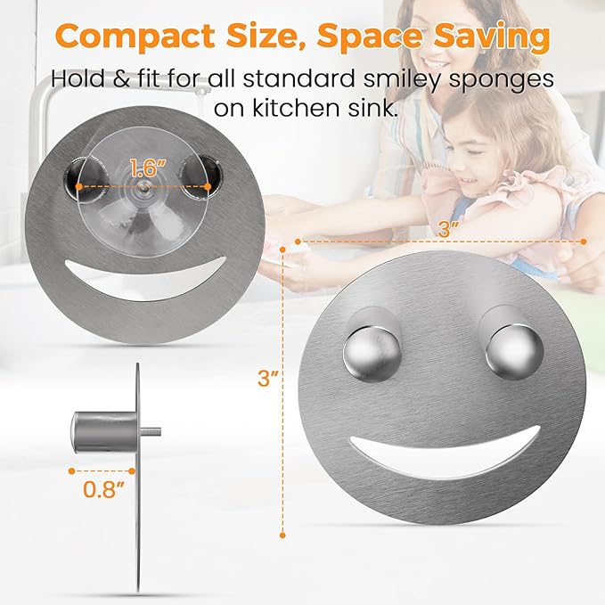 Sponge Holder, Stainless Steel Sink Caddy w/Suction Cup Installation, Sponge Organizer for Kitchen/Bathroom Sink, Self Draining, Dishwasher Safe for Holding Sponges, Silver(1-Pack)
