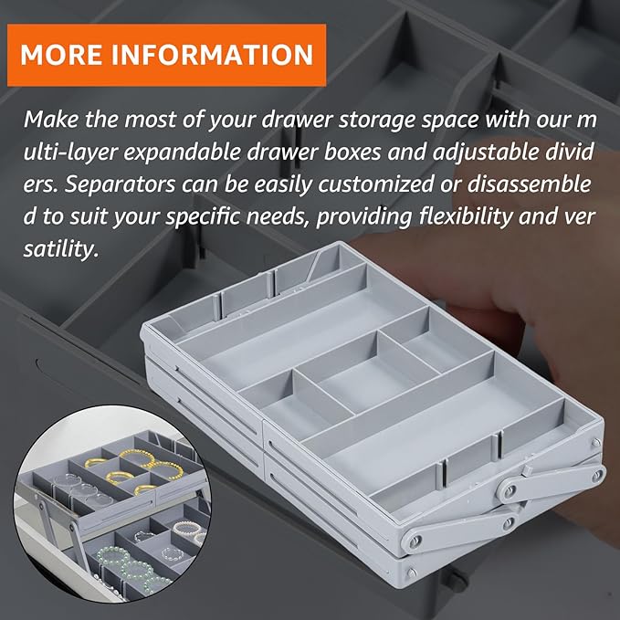 2/3 Tier Drawer Organizer, Collapsible Multi Level Drawer Organizer Tray, Expandable Bathroom Desk Drawer Organizer Trays, Adjustable Compartments Storage Trays for Jewelry