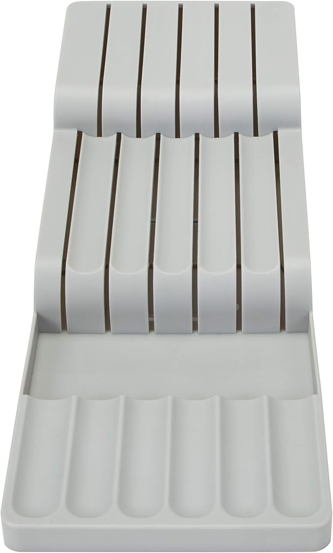 Kitchen Details 2 Tier Knife Drawer Organizer | Holds 11 Knives | Utensil Holder | Knife Block | Storage & Organization | Space Saver | Grey