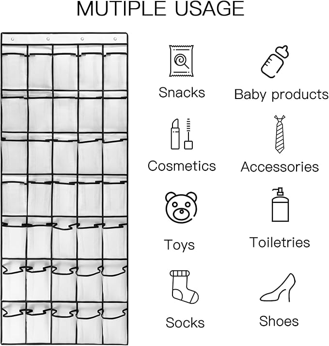 2 Pack 35 Breathable Mesh Pockets Large Hanging Shoe Organizer Over The Door Shoe Rack for Closet Door Storage Shoe Holder Hanger, 8Hooks, White (67.7'' x 26.4'')