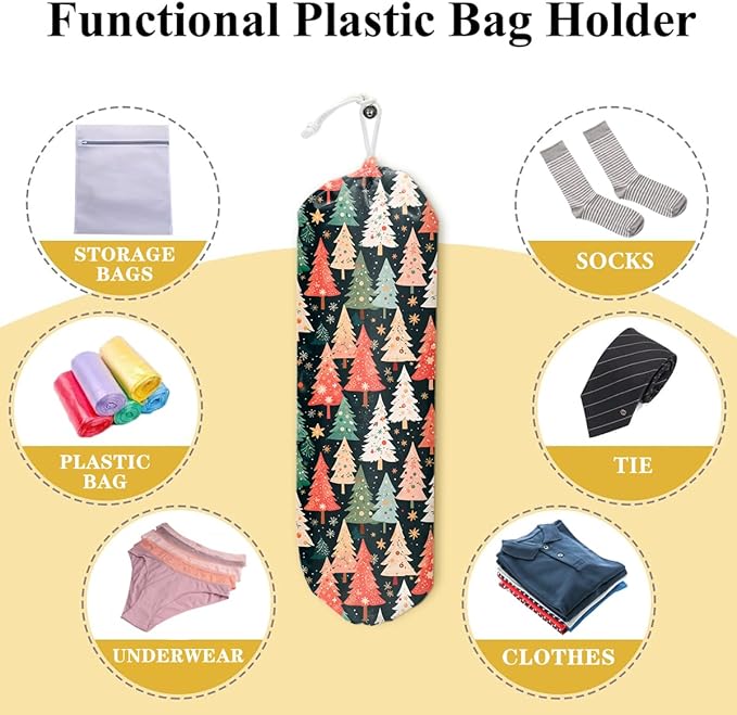 Christmas Tree Grocery Bag Holder and Dispenser Christmas Plastic Bags Organizer Garbage Shopping Trash Bags Storage for Kitchen Home Housewarming Gifts for Women Friends