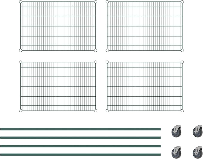 Commercial NSF Listed Green Epoxy Mobile Wire Shelving Kit 24" x 36" x 80", with 4 Shelves Perfect for Warehouse, Walk-in Refrigerator, Freezer, Grocery Store, Restaurant, Dishroom