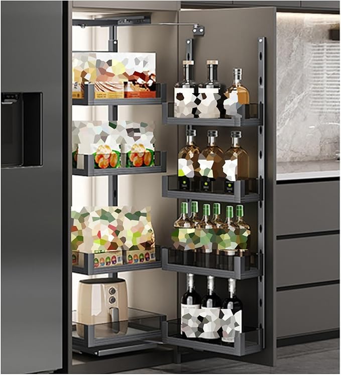 WIGING 4-Tier Narrow Cabinet Pull-Out Basket, High Cabinet Pull-Out Storage Rack with Adjustable Dividers for Kitchen Bathroom Pantry, Single-Layer Load Capacity: 15kg(41.9x55x133cm)