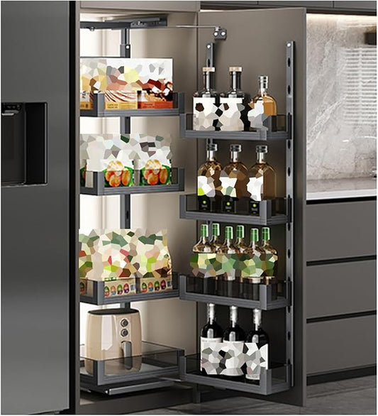 WIGING 4-Tier Narrow Cabinet Pull-Out Basket, High Cabinet Pull-Out Storage Rack with Adjustable Dividers for Kitchen Bathroom Pantry, Single-Layer Load Capacity: 15kg(49.7x30x133cm)