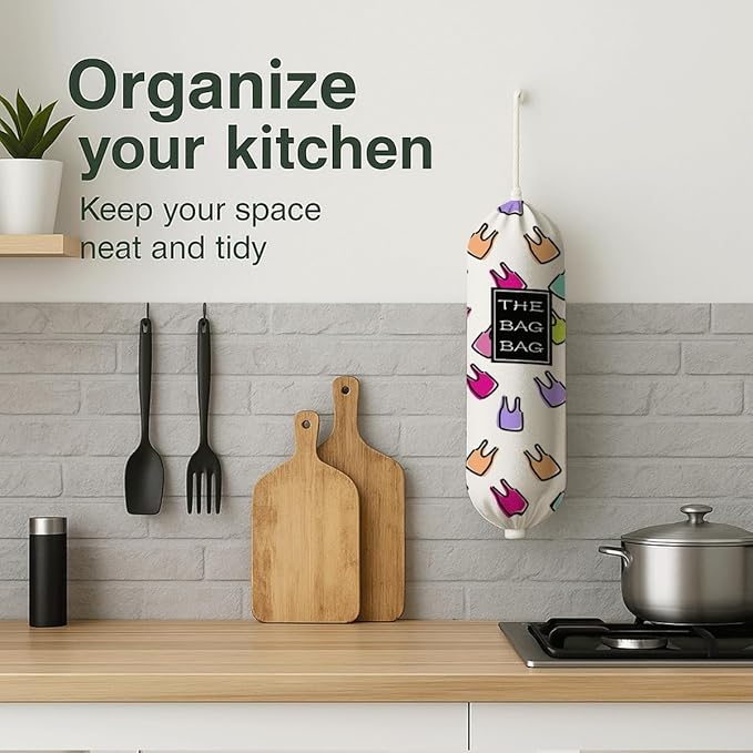 The Bag Bag Grocery Bags Holder, Funny Multicolor Bags Pattern Grocery Sacks Holder Organizer For Shopping Sack, Reusable Hanging Trash Sack Dispenser, Kitchen Gift For Women Family Friends
