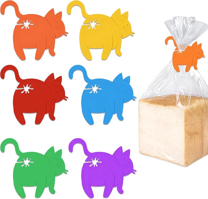 6PCS Cat Bread Clip,Cat Bag Clips for Food,Funny 3D Printed Bag Holder,Reusable Food Clips for Bags,Multicolor Bread Bag Clip,Chip Clip Cute,Novelty Kitchen Gadget Quirky Home Decor Gift for Cat Lover
