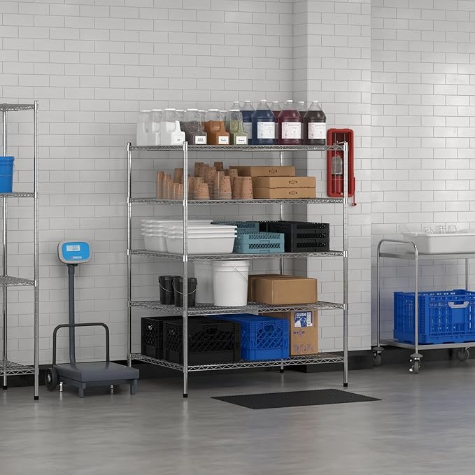 Commercial NSF Listed Chrome Stationary Wire Shelving Kit 36" x 48" x 64", with 5 Shelves Perfect for Warehouse, Walk-in Refrigerator, Freezer, Grocery Store, Restaurant, Dishroom