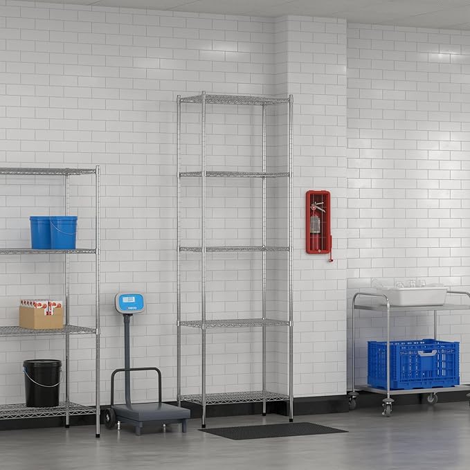 Commercial NSF Listed Chrome Stationary Wire Shelving Kit 18" x 30" x 96", with 5 Shelves Perfect for Warehouse, Walk-in Refrigerator, Freezer, Grocery Store, Restaurant, Dishroom