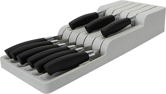 Kitchen Details 2 Tier Knife Drawer Organizer | Holds 11 Knives | Utensil Holder | Knife Block | Storage & Organization | Space Saver | Grey