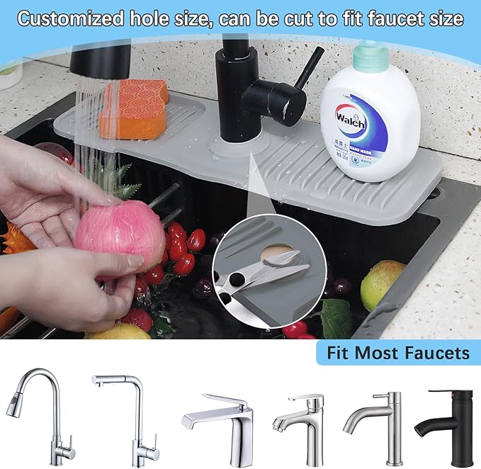 DTXIAQIAO 14.5 * 5.5 Inch Large Non-Slip Base,Multi-Surface Protector for Kitchen,Bathroom,Laundry,RV,Easy Clean Water Deflector Accessory(Light Gray)