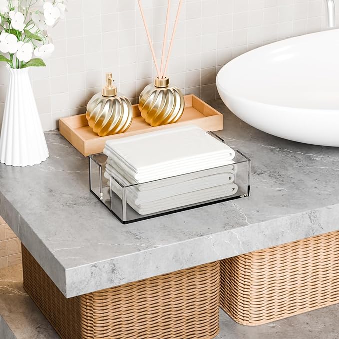 Acrylic Bathroom Napkin Holder,Clear Guest Towel Holder Tray For Bathroom,Waterproof Splashing Vertical Disposable Paper Hand Towel Holder,Modern Dining Table Napkin Tray for Home,Hotel,Office,Kitchen