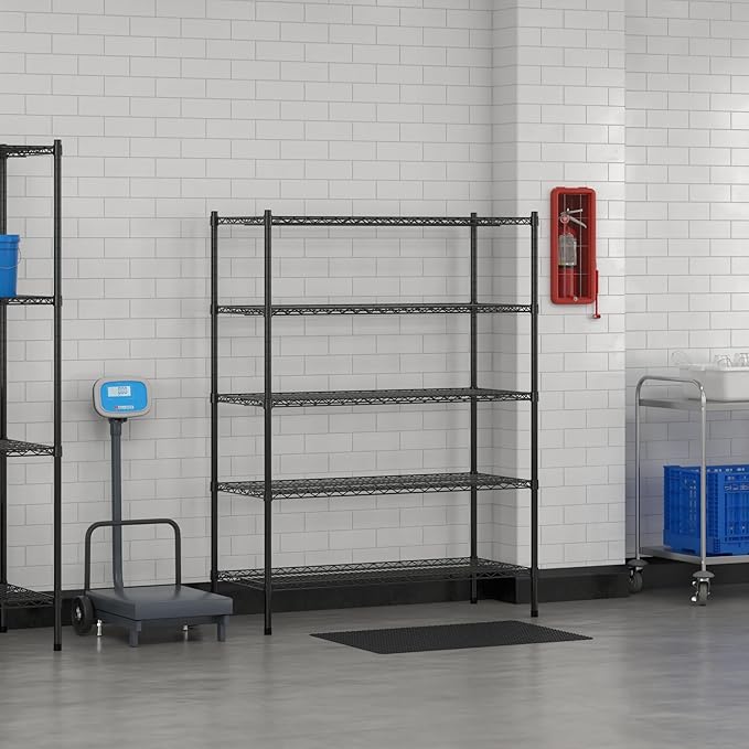 Commercial NSF Listed Black Epoxy Stationary Wire Shelving Kit 21" x 48" x 64", with 5 Shelves Perfect for Warehouse, Walk-in Refrigerator, Freezer, Grocery Store, Restaurant, Dishroom