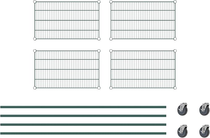 Commercial NSF Listed Green Epoxy Mobile Wire Shelving Kit 18" x 30" x 80", with 4 Shelves Perfect for Warehouse, Walk-in Refrigerator, Freezer, Grocery Store, Restaurant, Dishroom