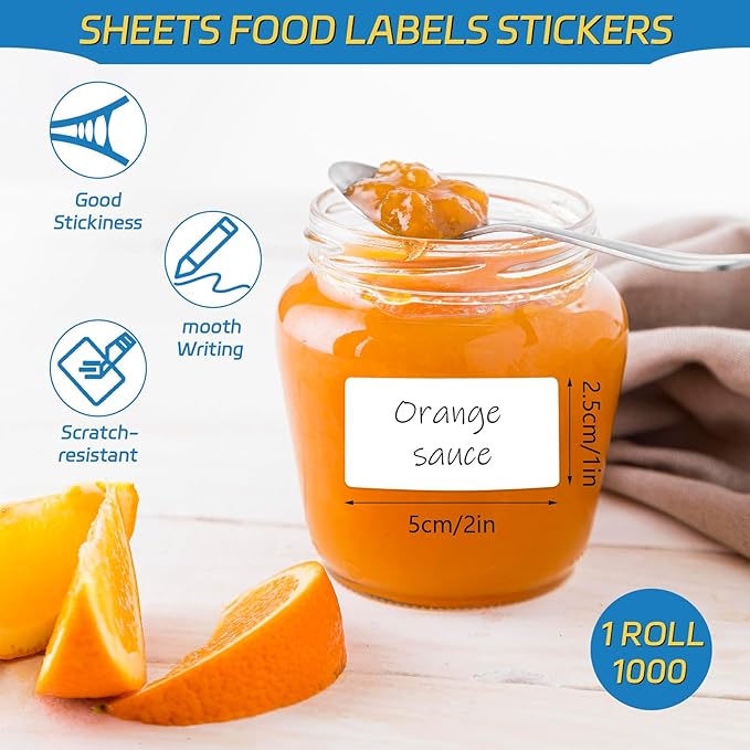 1000 Pcs Removable Freezer Labels, 1" x 2" Blank Label Stickers with Perforation Line Waterproof Oil-Proof Sticker Labels Storage for Food Containers Jars Bottle